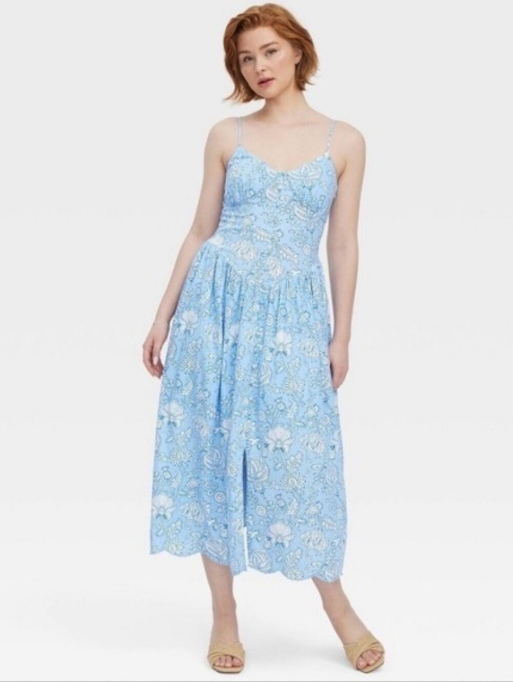 NWT Roller Rabbit x Target Blue & White Floral Basque Waist Midi Maxi Dress XXL - Picture 1 of 15